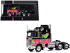 1976 Kenworth K100 Aerodyne Truck Tractor Black and Pink with Graphics 1/64 Diecast Model IXO Models U64TR006