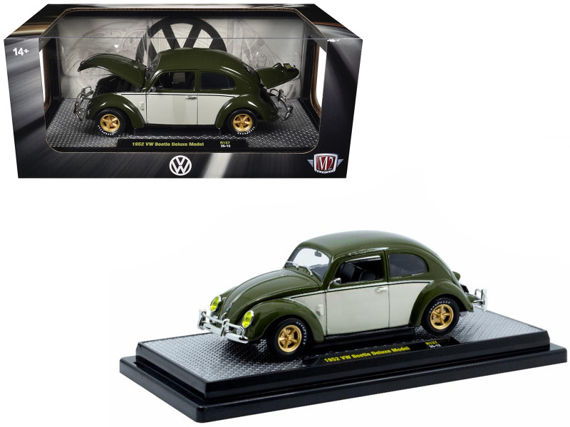 1952 Volkswagen Beetle Deluxe Model Dark Green with Beige Sides Limited Edition to 5250 pieces Worldwide 1/24 Diecast Model Car M2 Machines 40300-137A