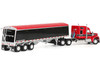 Kenworth W990 with 76 Mid-Roof Sleeper and Lode King Distinction Hopper Trailer Red and Black 1/64 Diecast Model DCP/First Gear 60-2176