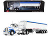 Kenworth W990 Day Cab and Lode King Distinction Hopper Trailer White and Blue 1/64 Diecast Model DCP/First Gear 60-2177