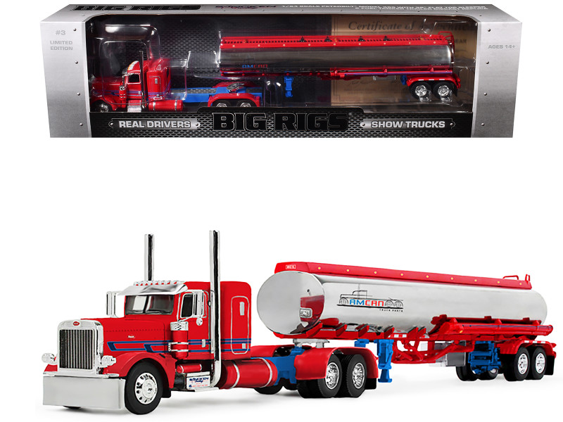 Peterbilt 389 with 36 Flat Top Sleeper and Heil Fuel Tank Trailer "Sancken Custom Truck by Amcan Red "Big Rigs Series II #3 1/64 Diecast Model DCP/First Gear 69-2148