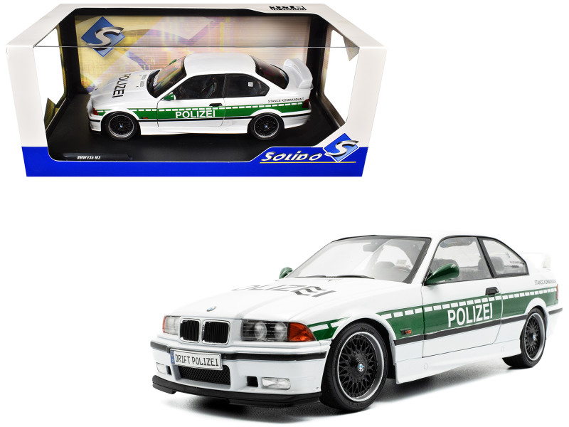 1991 BMW E36 M3 Custom Drift Polizei White with Green Stripes 1/18 Diecast Model Car Solido S1803915