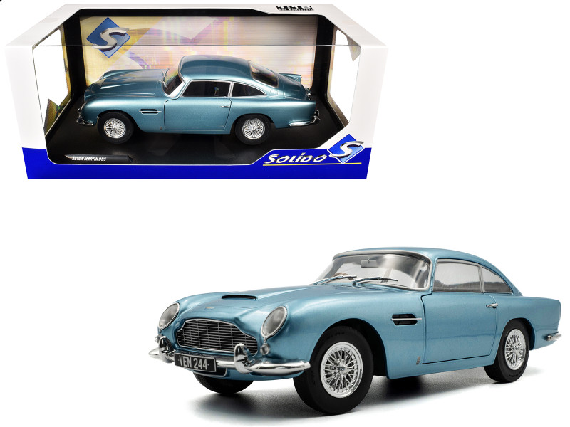 1964 Aston Martin DB5 RHD Right Hand Drive Light Blue Metallic 1/18 Diecast Model Car Solido S1807104