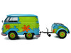 2024 Volkswagen Kool Kombi Van with Trailer Ghost Hunter Blue and Green with Graphics 1/18 Diecast Model Car Solido S1810904