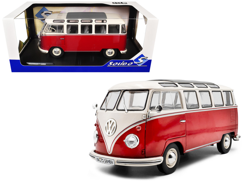 1962 Volkswagen T1 Samba Bus Red and White 1/18 Diecast Model Car