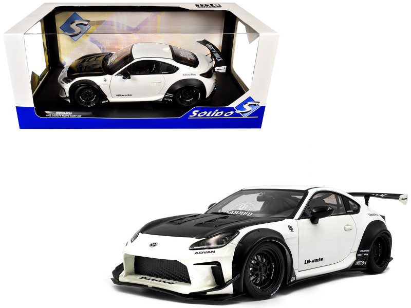 2024 Toyota GR86 LBWK Body Kit RHD Right Hand Drive Pearl White with Carbon Hood 1/18 Diecast Model Car Solido S1813602