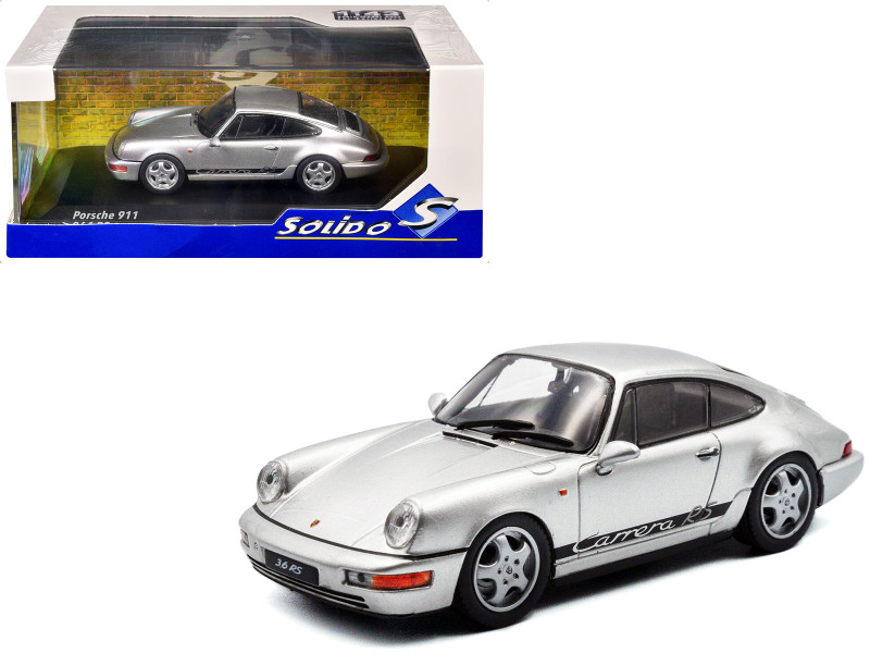1994 Porsche 911 (964) RS Silver Metallic with Black Stripes 1/43 Diecast Model Car Solido S4312904