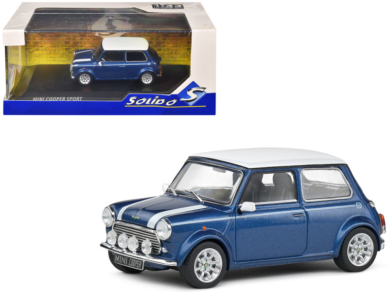 1994 Mini Cooper Sport Tahiti Blue Metallic with White Top and Stripes 1/43 Diecast Model Car Solido S4316602