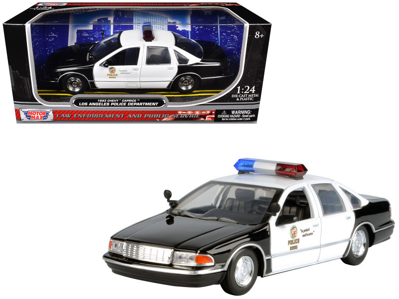 1993 Chevrolet Caprice Police Car LAPD Los Angeles Police Department Black and White Law Enforcement and Public Service Series 1/24 Diecast Model Car Motormax 76635