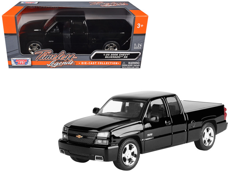 2006 Chevrolet Silverado SS Pickup Truck Black Timeless Legends Series 1/25 Diecast Model Car Motormax 79394BK
