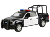 2019 Ford F 150 Lariat Crew Cab Pickup Truck with Bed Cage Black and White with Flashing Light Bar and Front and Rear Lights and Sounds 1/27 Diecast Model Car Motormax 79543BKW
