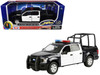 2019 Ford F 150 Lariat Crew Cab Pickup Truck with Bed Cage Black and White with Flashing Light Bar and Front and Rear Lights and Sounds 1/27 Diecast Model Car Motormax 79543BKW
