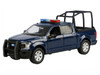 2019 Ford F 150 Lariat Crew Cab Pickup Truck with Bed Cage Dark Blue with Flashing Light Bar and Front and Rear Lights and Sounds 1/24-1/27 Diecast Model Car Motormax 79543BL