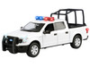 2019 Ford F 150 Lariat Crew Cab Pickup Truck with Bed Cage White with Flashing Light Bar and Front and Rear Lights and Sounds 1/24-1/27 Diecast Model Car Motormax 79543W