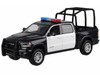 2019 RAM 1500 Laramie Crew Cab Pickup Truck with Bed Cage Black and White with Flashing Light Bar and Front and Rear Lights and Sounds 1/24-1/27 Diecast Model Car Motormax 79545BKW