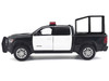 2019 RAM 1500 Laramie Crew Cab Pickup Truck with Bed Cage Black and White with Flashing Light Bar and Front and Rear Lights and Sounds 1/27 Diecast Model Car Motormax 79545BKW
