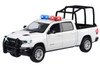2019 RAM 1500 Laramie Crew Cab Pickup Truck with Bed Cage White with Flashing Light Bar and Front and Rear Lights and Sounds 1/24-1/27 Diecast Model Car Motormax 79545W