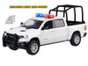 2019 RAM 1500 Laramie Crew Cab Pickup Truck with Bed Cage White with Flashing Light Bar and Front and Rear Lights and Sounds 1/24-1/27 Diecast Model Car Motormax 79545W
