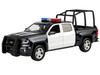 2017 Chevrolet Silverado 1500 LT Z71 Crew Cab Pickup Truck with Bed Cage Black and White with Flashing Light Bar and Front and Rear Lights and Sounds 1/27 Diecast Model Car Motormax 79547BKW