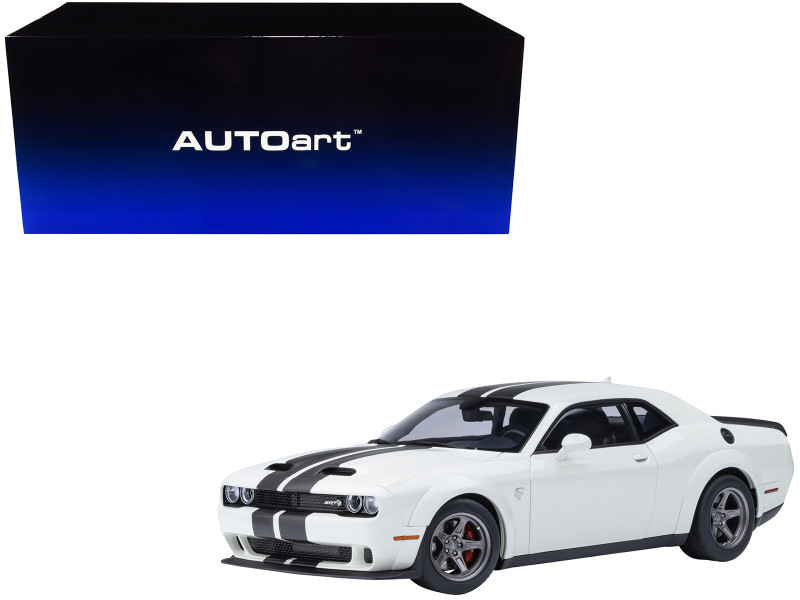2023 Dodge Challenger SRT Super Stock Knuckle White with Carbon Stripes 1/18 Model Car Autoart 71766