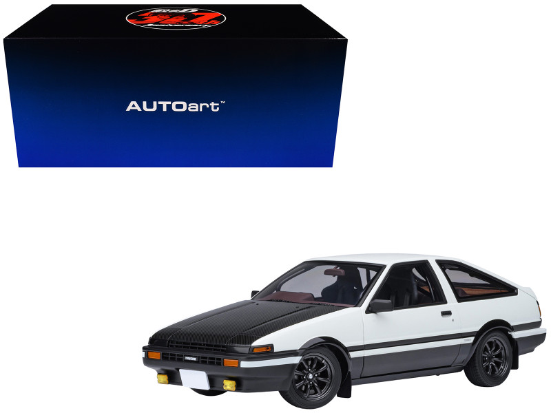 Toyota Sprinter Trueno AE86 RHD Right Hand Drive Project D Final Version White with Carbon Hood Initial D 1995 2013 TV Series 30th Anniversary 1/18 Model Car Autoart 78787