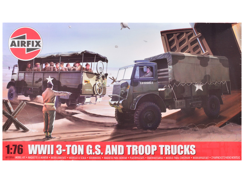 Level 2 Model Kit WWII 3-Ton General Service and Troop Trucks 1/76 Plastic Model Kit Airfix AIRA03306AF