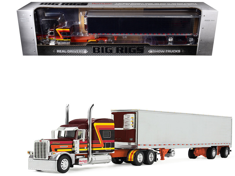 Peterbilt 389 Pride-N-Class with 70 Mid-Roof Sleeper and 53' Utility Trailer with Reefer Hurricane Express Brown with Stripes Big Rigs Series II #4 1/64 Diecast Model DCP/First Gear 69-2073