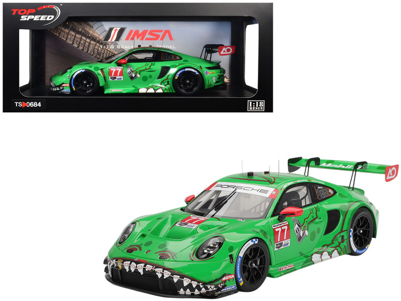 Porsche 911 GT3 R 992 #77 Klaus Bachler - Laurin Heinrich - Alessio Picariello AO Racing - Rexy GTD Pro Class Winner IMSA 12 Hours of Sebring 2025 1/18 Model Car Top Speed TS0684