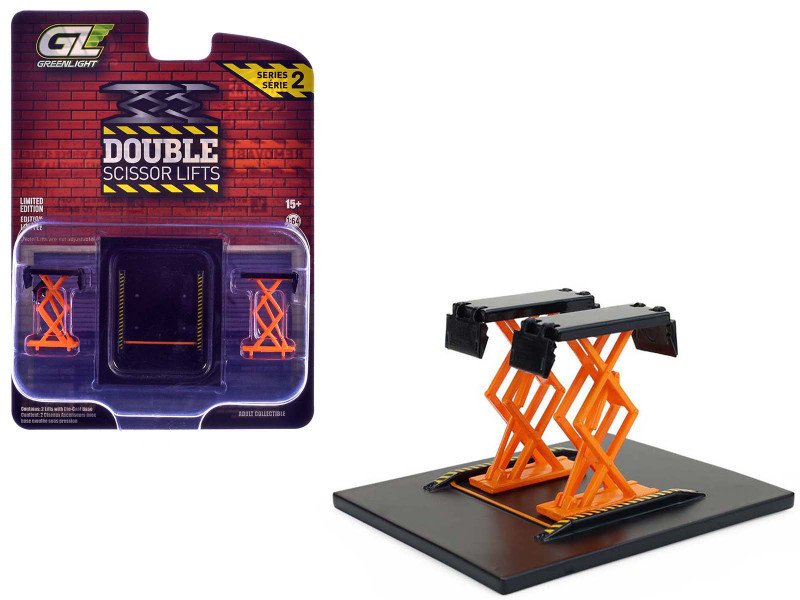 Automotive Double Scissor Lift Black and Orange Double Scissor Lifts Series 2 1/64 Diecast Model Greenlight 16220A