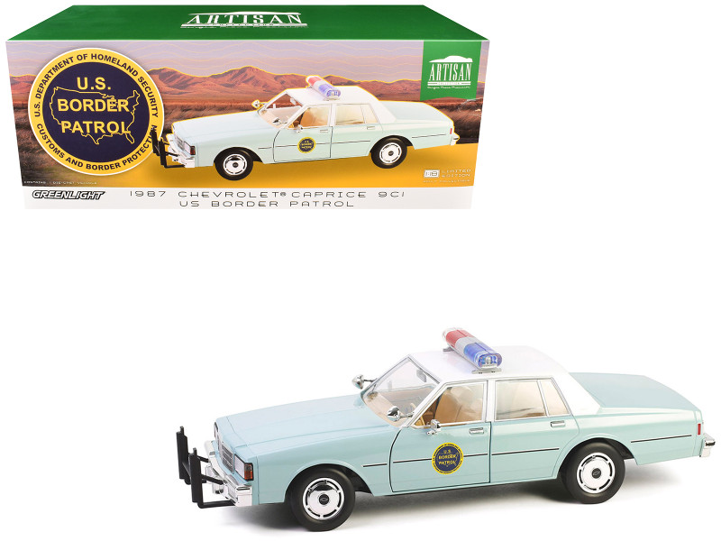 1987 Chevrolet Caprice 9C1 US Border Patrol Light Green with White Top Artisan Collection 1/18 Diecast Model Car Greenlight 19142