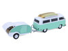 1971 Volkswagen Type 2 Van Seafoam Green and White with Surfboards and Teardrop Trailer Hitch & Tow Series 33 1/64 Diecast Model Cars Greenlight 32330B