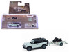 2021 Ford Bronco 4 Door Badlands Cactus Gray with Black Top and Motorcycle with Utility Trailer Hitch & Tow Series 33 1/64 Diecast Model Cars Greenlight 32330D
