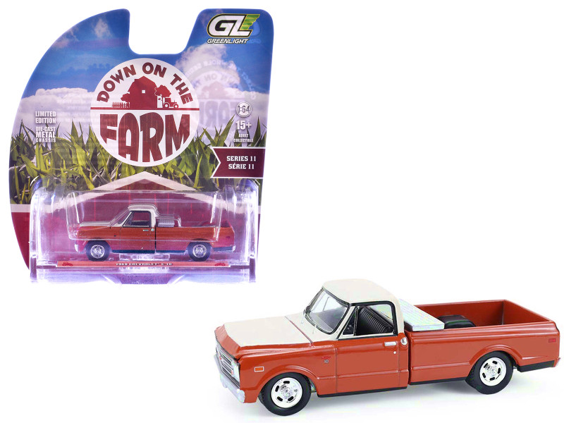1968 Chevrolet C 10 Pickup Truck with Toolbox Orange and Beige Down on the Farm Series 11 1/64 Diecast Model Greenlight 48110D