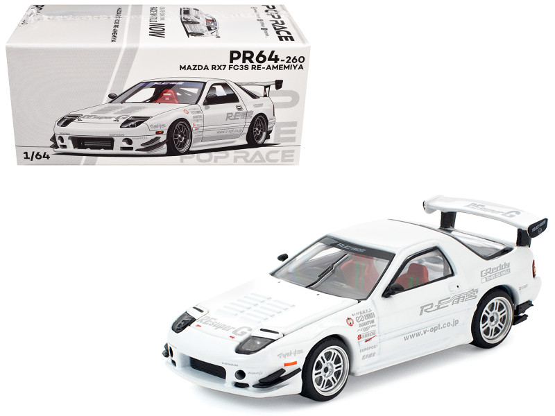 Mazda RX7 FC3S RE Amemiya RHD Right Hand Drive White 1/64 Diecast Model Car Pop Race PR640260
