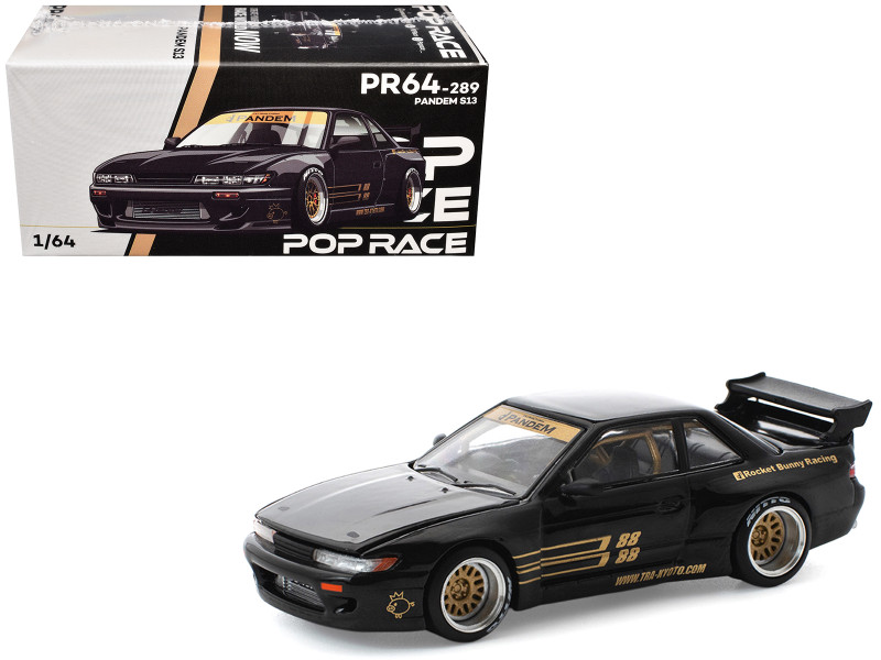 Pandem S13 RHD Right Hand Drive Black with Gold Accents 1/64 Diecast Model Car Pop Race PR640289