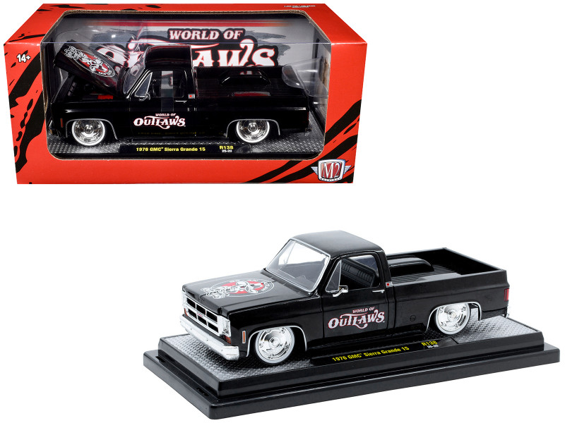 1976 GMC Sierra Grande 15 Pickup Truck World of Outlaws Black Limited Edition to 4050 pieces Worldwide 1/24 Diecast Model Car M2 Machines 40300-138B