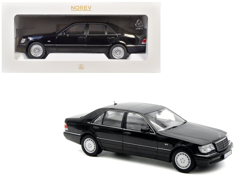 1997 Mercedes-Benz S600 Obsidian Black Metallic 1/18 Diecast Model Norev 183045