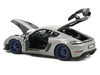 2023 Porsche Cayman GT4 RS Weissach Pack Chalk Gray with Carbon Hood Stripes 1/18 Diecast Model Car Norev 187253