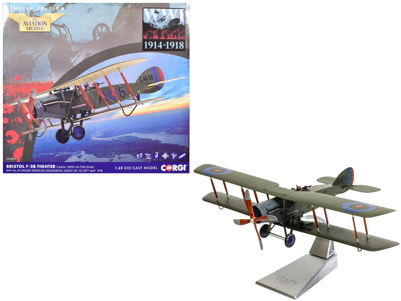 Bristol F 2B Fighter Aircraft C4636 Devil in the Dusk No 39 Squadron 1918 Royal Flying Corps The Aviation Archive Series 1/48 Diecast Model Corgi AA28804