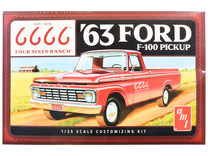 Skill 2 Model Kit 1963 Ford F-100 Pickup Truck Four Sixes Ranch 3-in-1 Kit 1/25 Scale Model AMT AMT1559