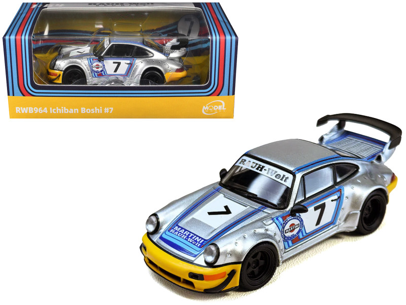 RWB 964 #7 Ichiban Boshi - Martini Racing Silver Metallic with Stripes 1/64 Diecast Model Car Model Model MM64-RWB964-002