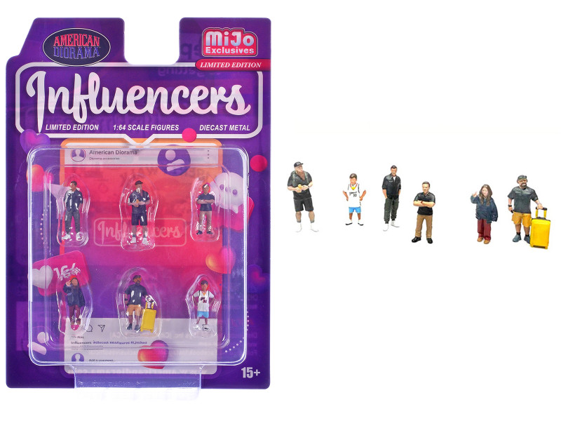 Influencers 6 piece Diecast Figure Set Limited Edition for 1/64 Scale Models American Diorama AD-2433MJ