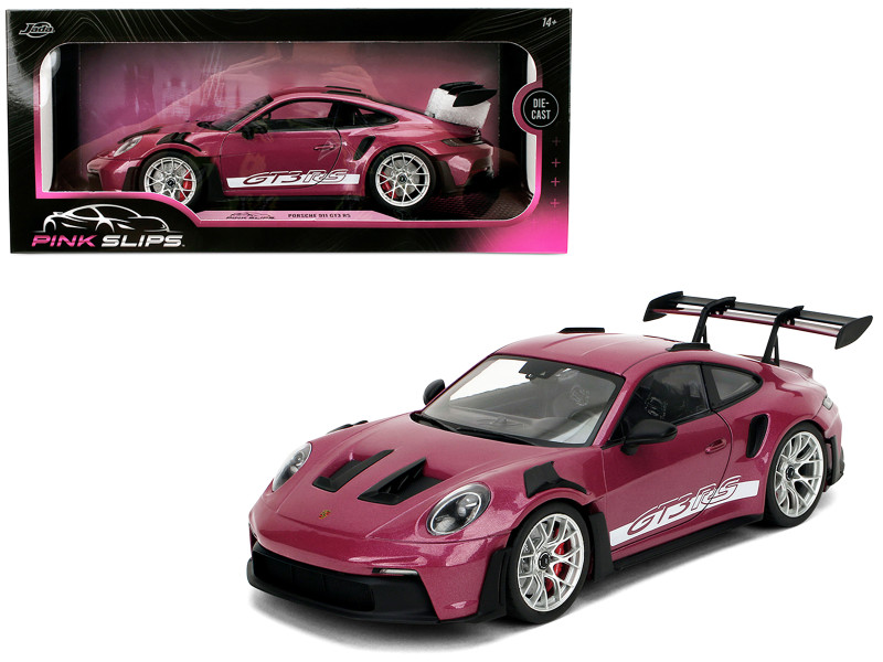 Porsche 911 GT3 RS Red Violet Metallic with White Stripes Pink Slips Series 1/18 Diecast Model Car Jada 36469