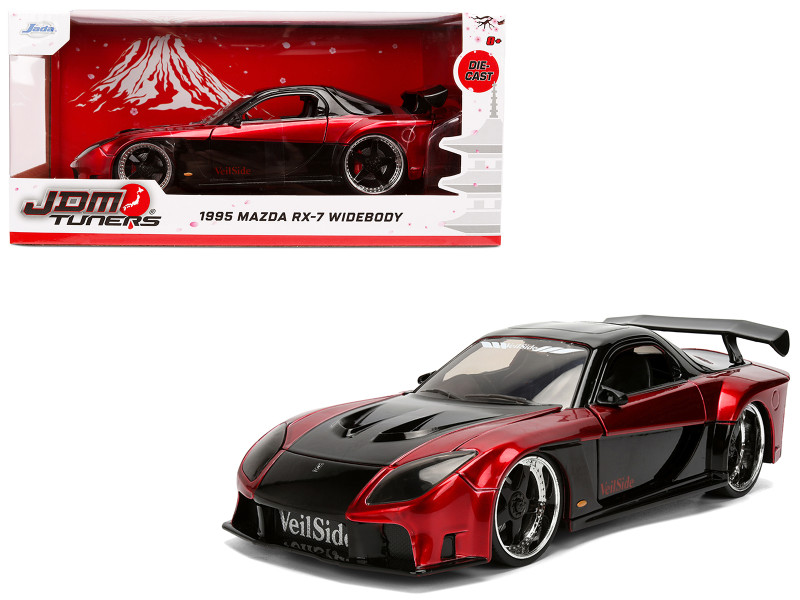 1995 Mazda RX-7 Widebody RHD (Right Hand Drive) "VeilSide" Black and Red Metallic "JDM Tuners" Series 1/24 Diecast Model Car by Jada 37646
