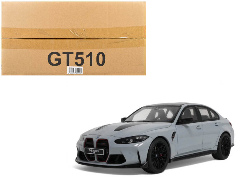2024 BMW M3 CS M Brooklyn Gray Metallic with Black Top and Hood Stripes 1/18 Model Car GT Spirit GT510