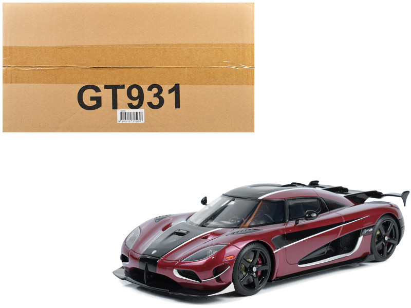 2017 Koenigsegg Agera RS Deep Red Metallic with Black Stripes 1/18 Model Car GT Spirit GT931