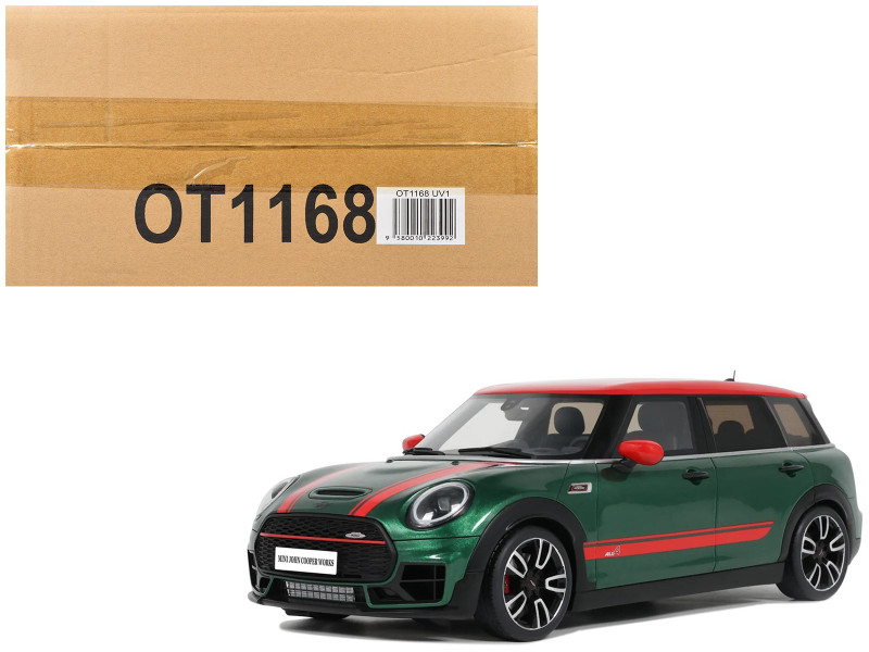 2021 Mini Clubman F54 JCW British Green Metallic with Red Top and Stripes Limited Edition to 999 pieces Worldwide 1/18 Model Car Otto Mobile OT1168