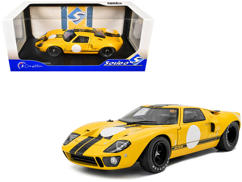 1968 Ford GT40 MK1 Yellow with Black Stripes Competition Series 1/18 Diecast Model Car Solido S1803011