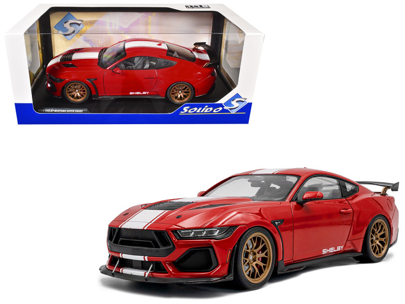 2024 Ford Shelby Mustang Super Snake Race Red with White Stripes 1/18 Diecast Model Car Solido S1813801