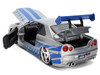 Brian's Nissan Skyline GT-R R34 RHD Right Hand Drive Silver Color Brush Finish with Blue Stripes 2 Fast 2 Furious 2003 Movie Fast & Furious Series 1/24 Diecast Model Car Jada 36818